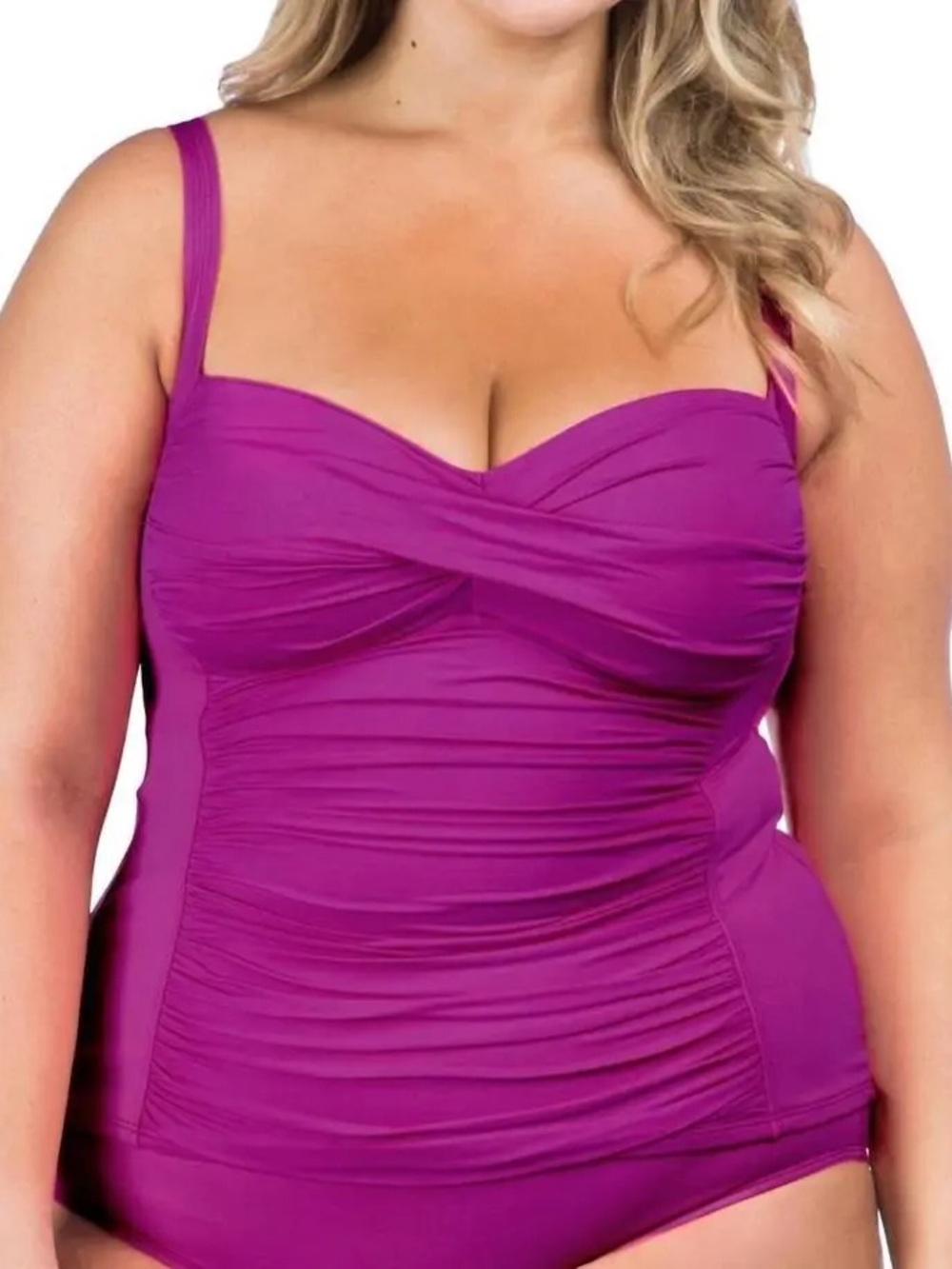 La Blanca Island Goddess Twist Front Ruched One-Piece Magenta Swimsuit Size 20W